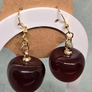 Red and Gold Statement Earrings with Fruit-Shaped Beads
